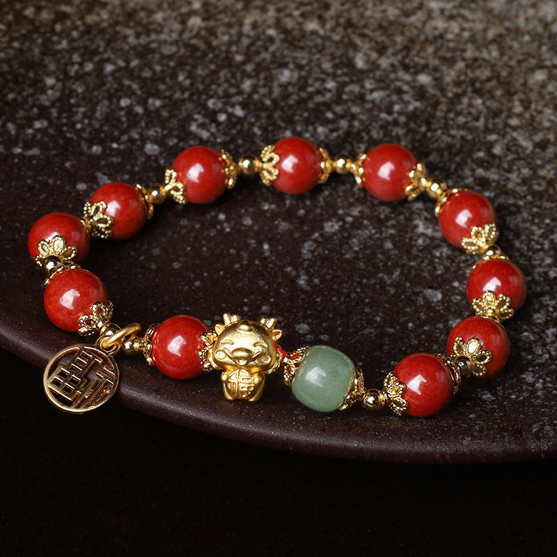 8mm Cinnabar Fu Character Blessing Bracelet Dragon Year