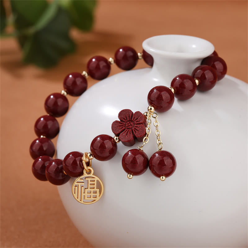 8mm Cinnabar Fu Character Blessing Bracelet for Meditation