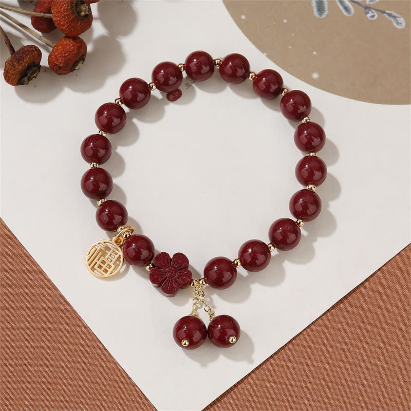 8mm Cinnabar Fu Character Blessing Bracelet for Meditation