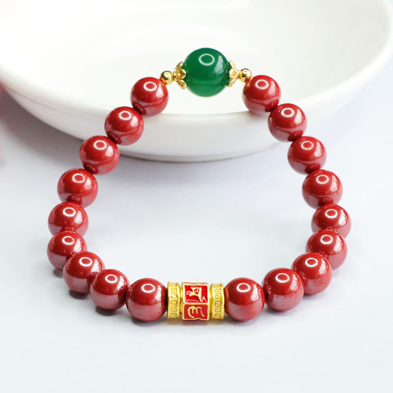 8mm Cinnabar Green Agate Om Mani Padme Hum Bracelet