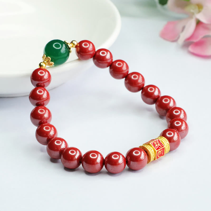 8mm Cinnabar Green Agate Om Mani Padme Hum Bracelet