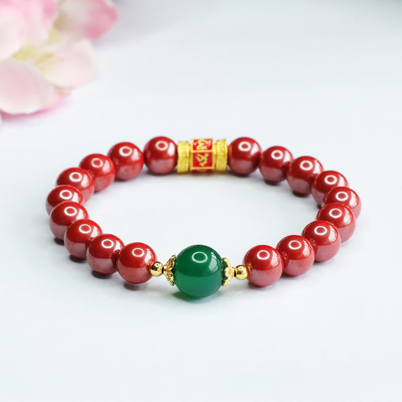8mm Cinnabar Green Agate Om Mani Padme Hum Bracelet