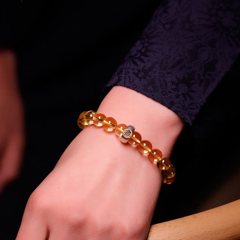 8mm Citrine Chinese Zodiac Bracelet for Spiritual Protection