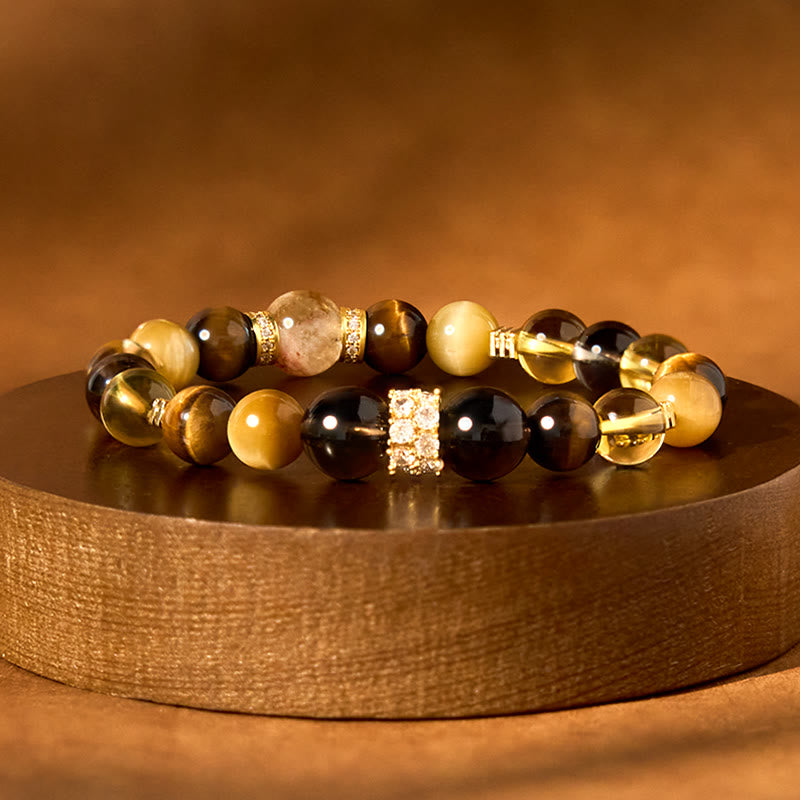 8mm Citrine Topaz Smoky Quartz Tiger Eye Happiness Bracelet