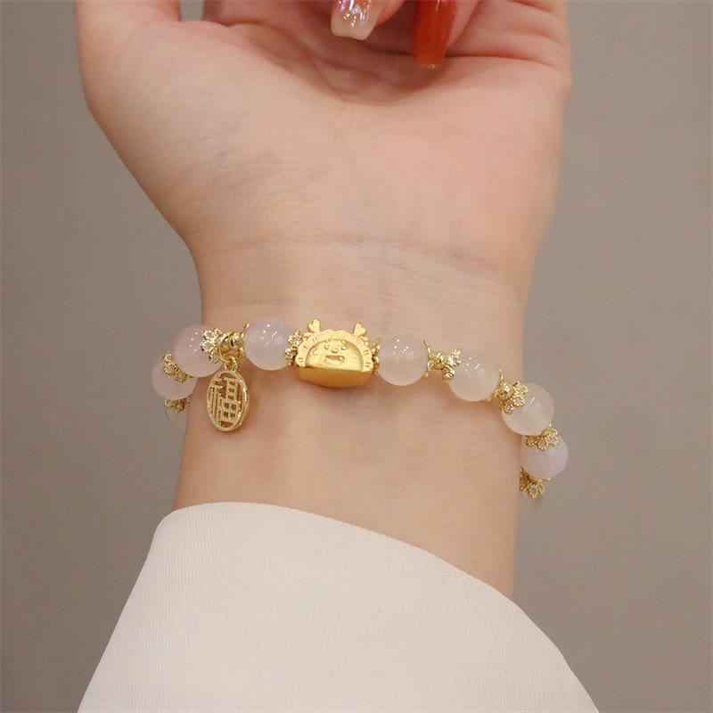 8mm Dragon Luck Bracelet with Red Agate & Multifaceted Stones