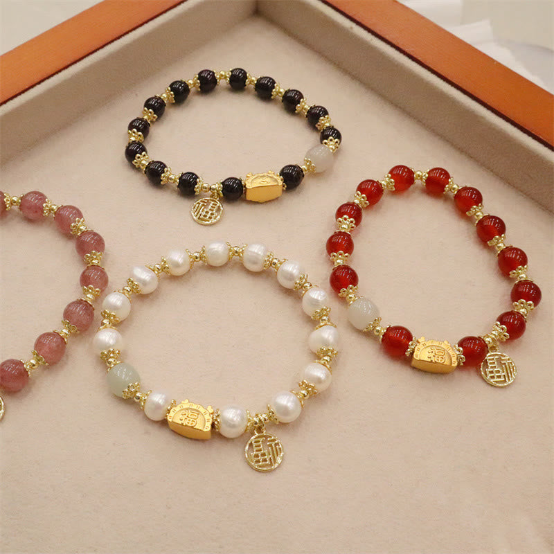8mm Dragon Luck Bracelet with Red Agate & Multifaceted Stones