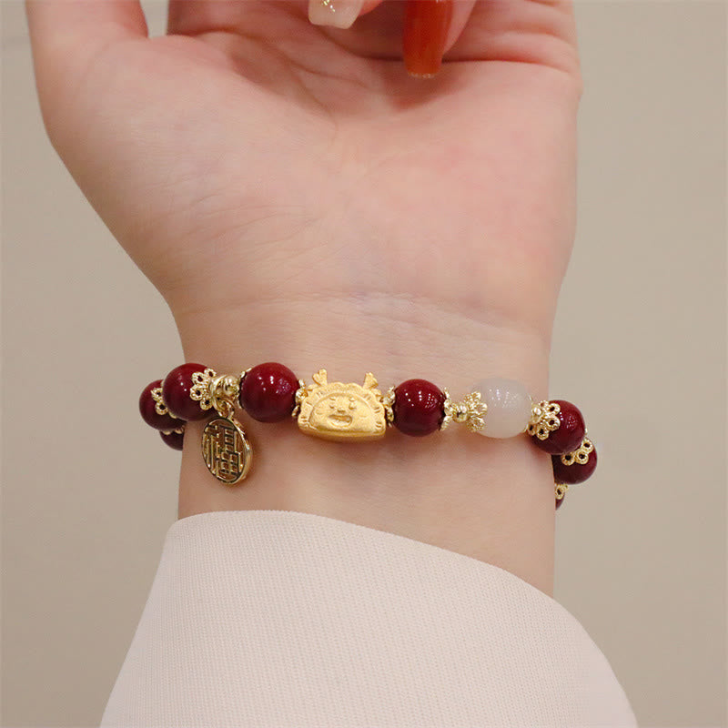 8mm Dragon Luck Bracelet with Red Agate & Multifaceted Stones