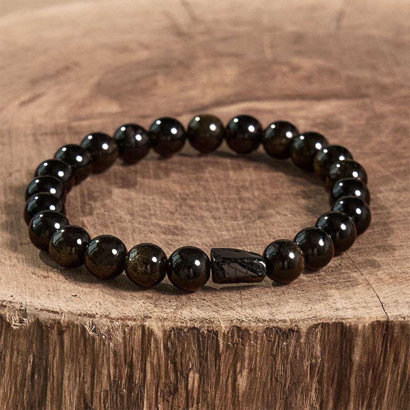 8mm Gold Sheen Obsidian Black Tourmaline Protection Bracelet