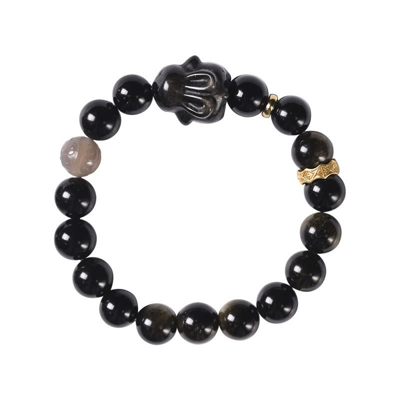 8mm Gold Sheen Obsidian Protection Bracelet with Rabbit Charm