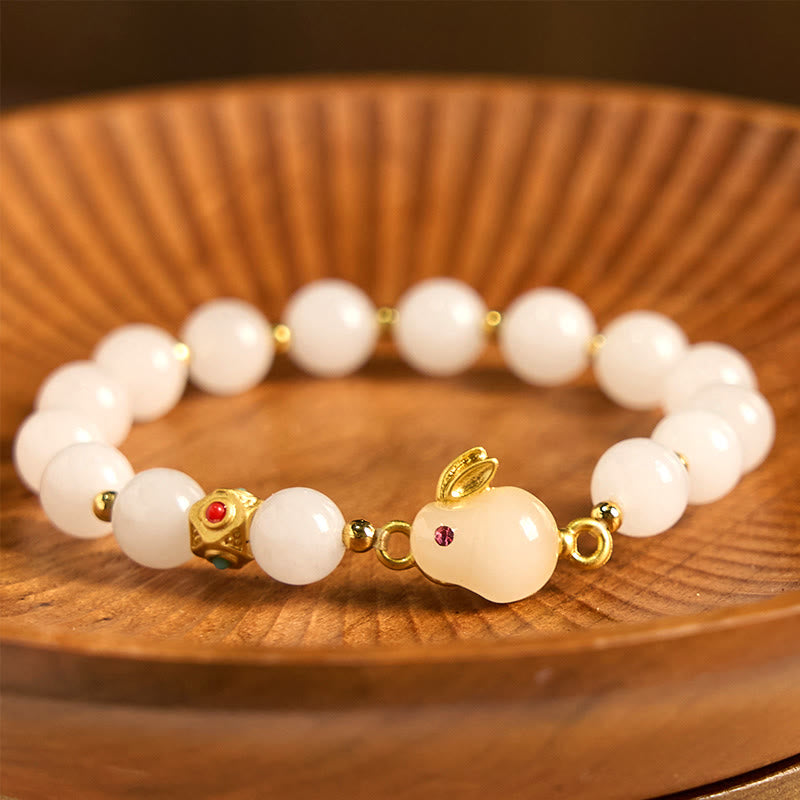 8mm Golden Silk Jade Luck Bracelet with Rabbit Charm