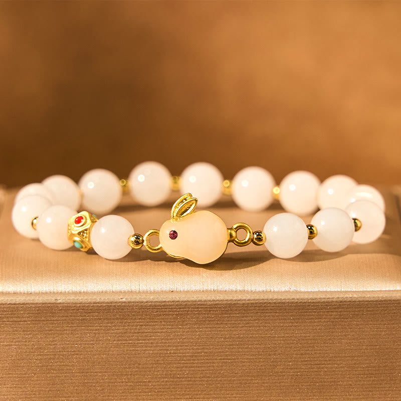 8mm Golden Silk Jade Luck Bracelet with Rabbit Charm