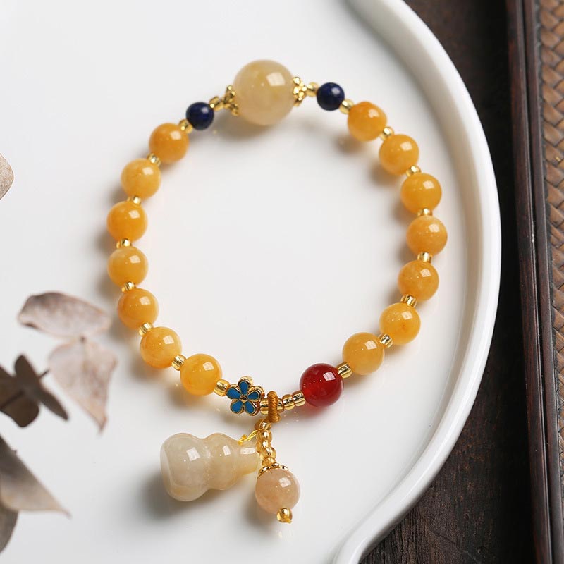 8mm Golden Silk Jade Wealth Luck Bracelet