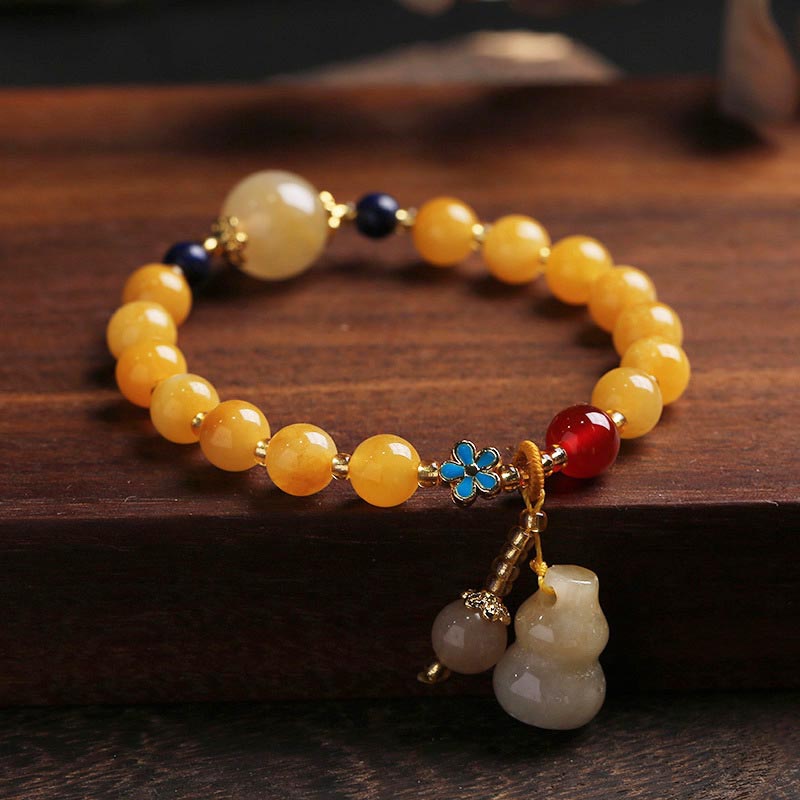 8mm Golden Silk Jade Wealth Luck Bracelet