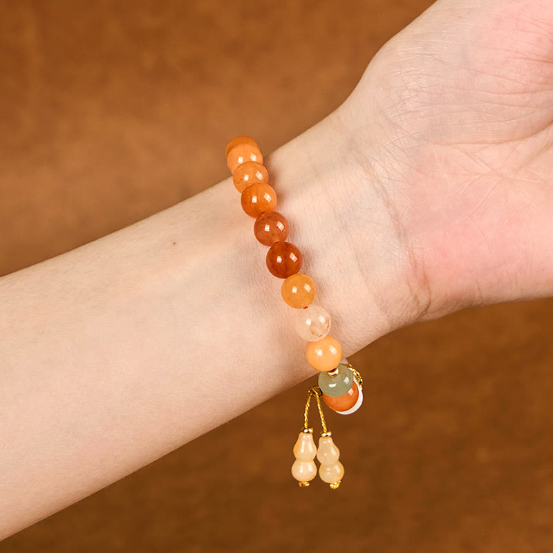 8mm Golden Silk Jade White Crystal Luck Bracelet