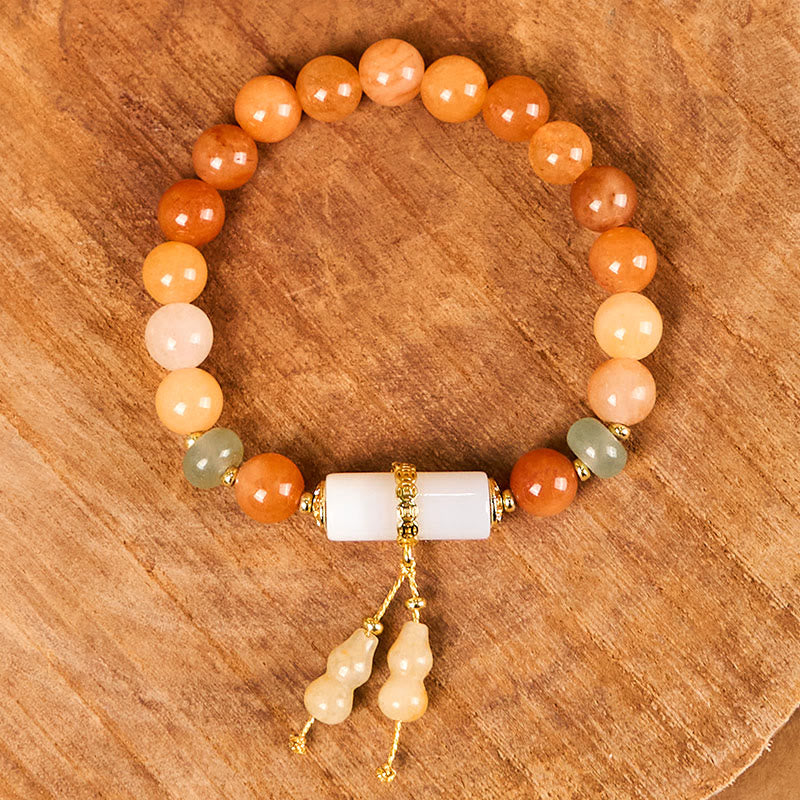 8mm Golden Silk Jade White Crystal Luck Bracelet