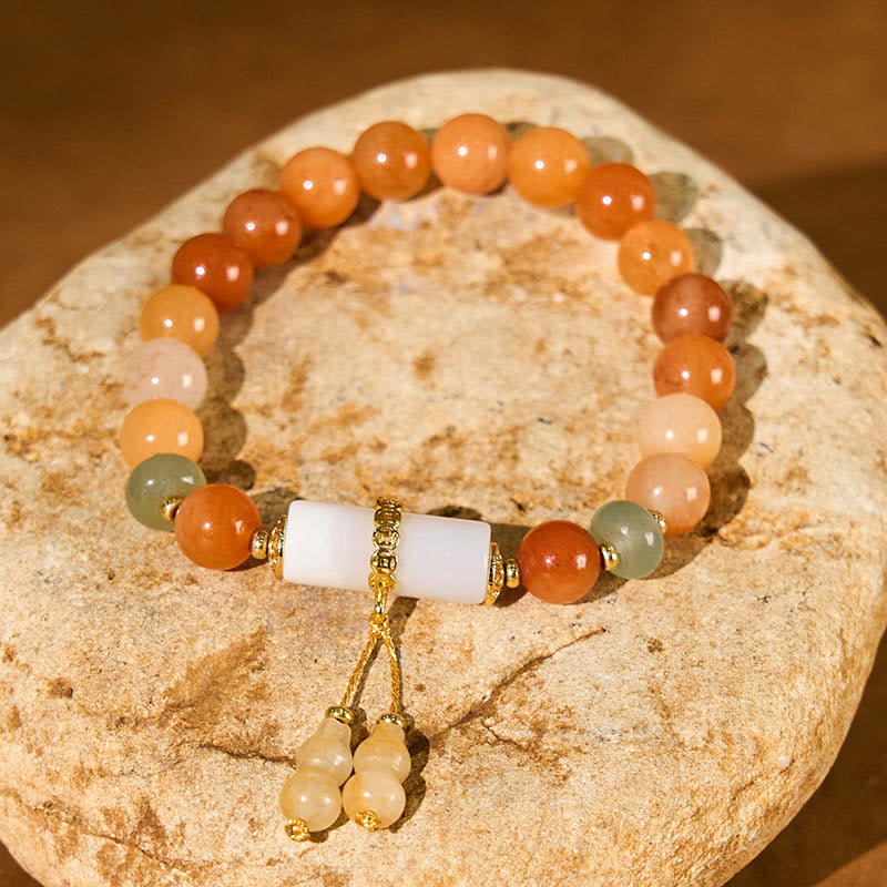 8mm Golden Silk Jade White Crystal Luck Bracelet
