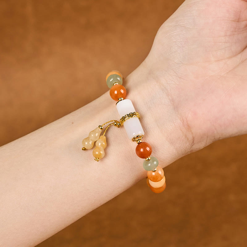 8mm Golden Silk Jade White Crystal Luck Bracelet
