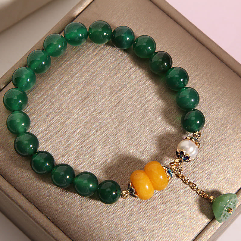8mm Green Agate Amber Pearl Support Bracelet