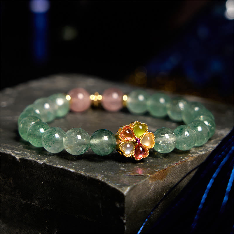 8mm Green Strawberry Quartz Fu Character Bracelet for Soothing