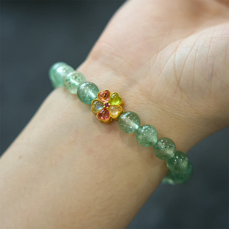 8mm Green Strawberry Quartz Fu Character Bracelet for Soothing Calm