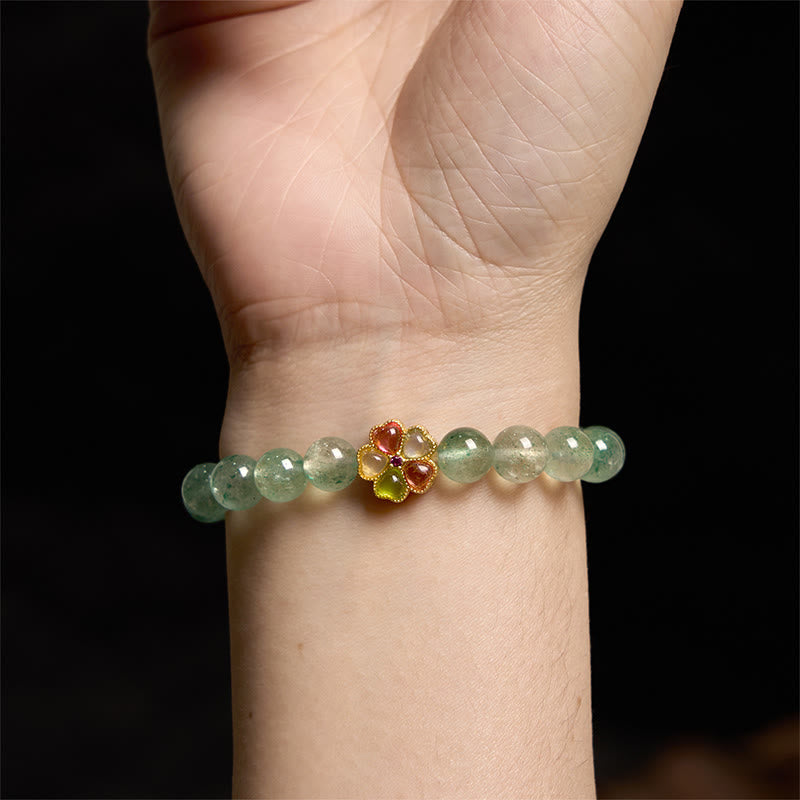 8mm Green Strawberry Quartz Fu Character Bracelet for Soothing Calm