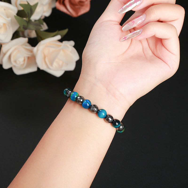 8mm Hematite Blue Tiger Eye Bracelet Set - Protection Design
