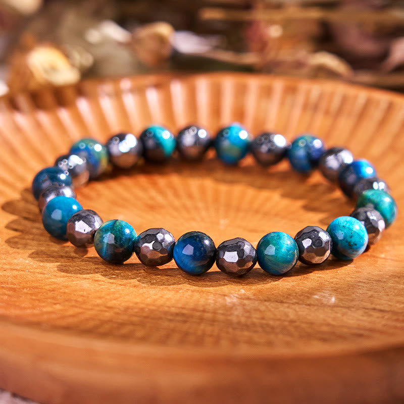 8mm Hematite Blue Tiger Eye Bracelet Set - Protection Design