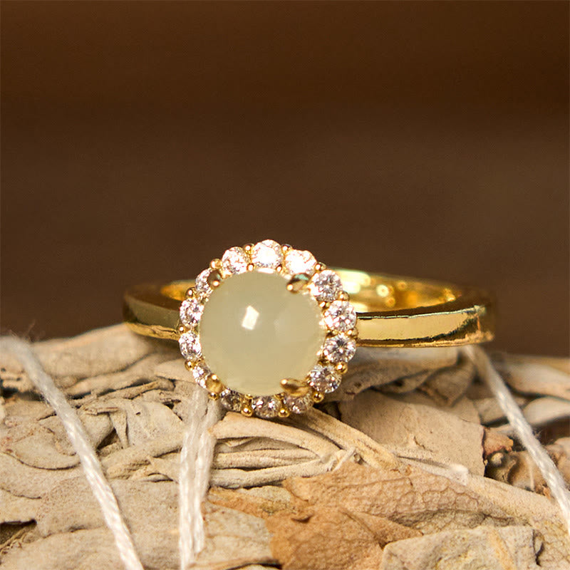 8mm Hetian Jade Copper Open Ring for Luck & Prosperity