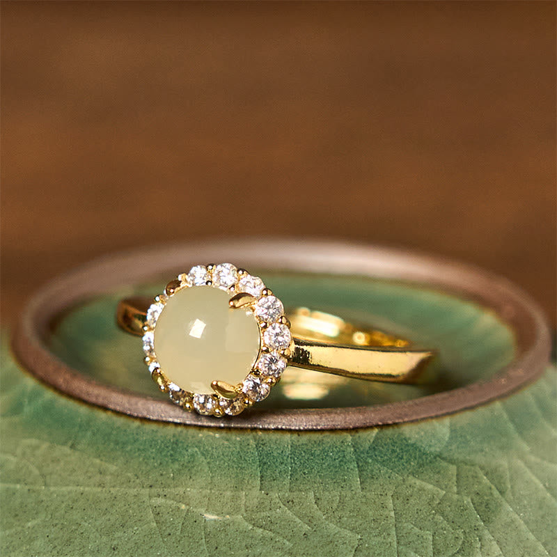 8mm Hetian Jade Copper Open Ring for Luck & Prosperity