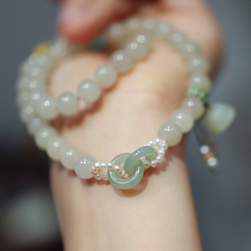 8mm Hetian Jade Lotus Bracelet Double Wrap for Abundance