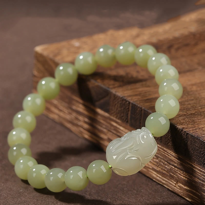 8mm Hetian Jade PiXiu Luck Bracelet for Prosperity & Protection