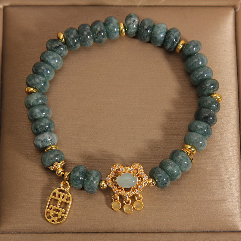 8mm Jade Chinese Lock Charm Bracelet for Prosperity