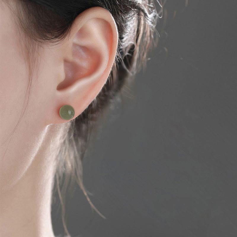 8mm Jade Stud Earrings for Prosperity & Abundance