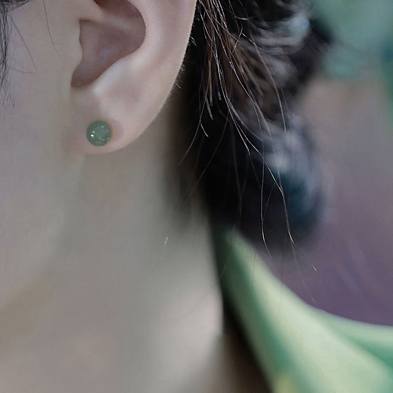 8mm Jade Stud Earrings for Prosperity & Abundance