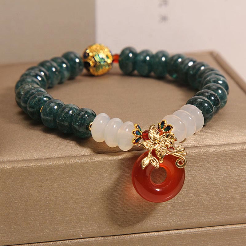 8mm Jade White Agate Red Agate Peace Buckle Luck Bracelet