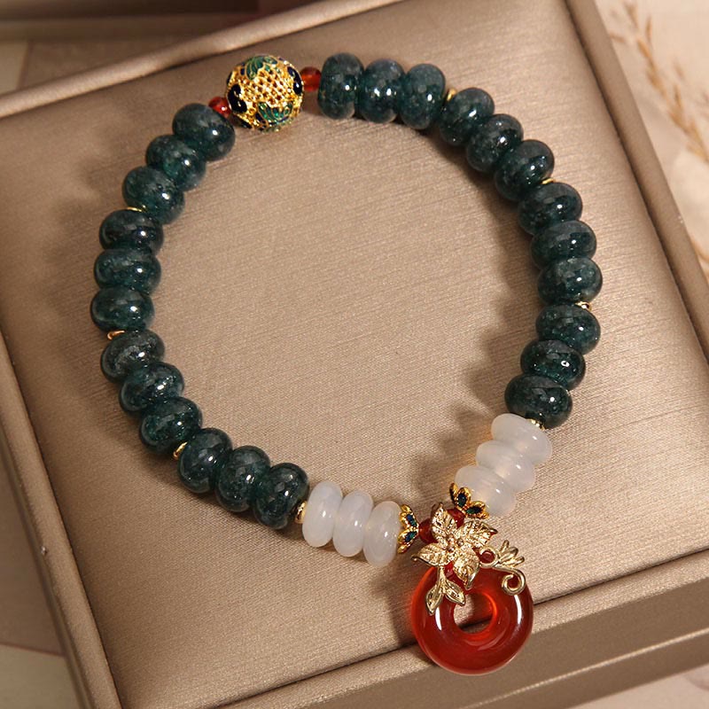 8mm Jade White Agate Red Agate Peace Buckle Luck Bracelet