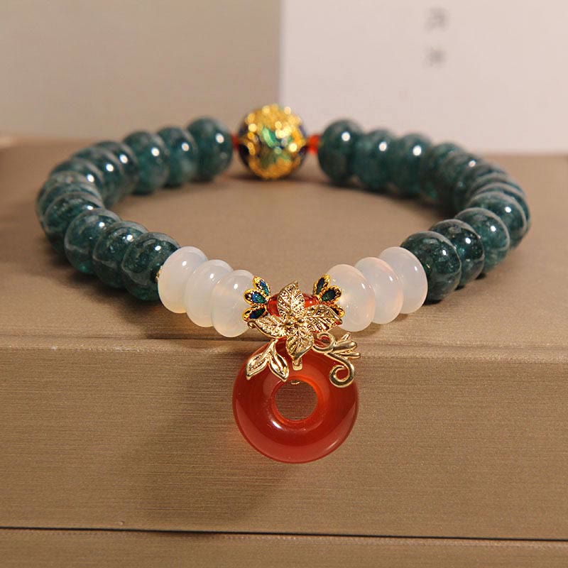 8mm Jade White Agate Red Agate Peace Buckle Luck Bracelet