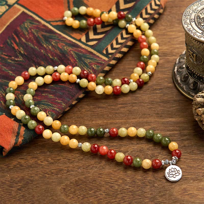 8mm Lotus Protection Bracelet with Topaz and Jasper Beads