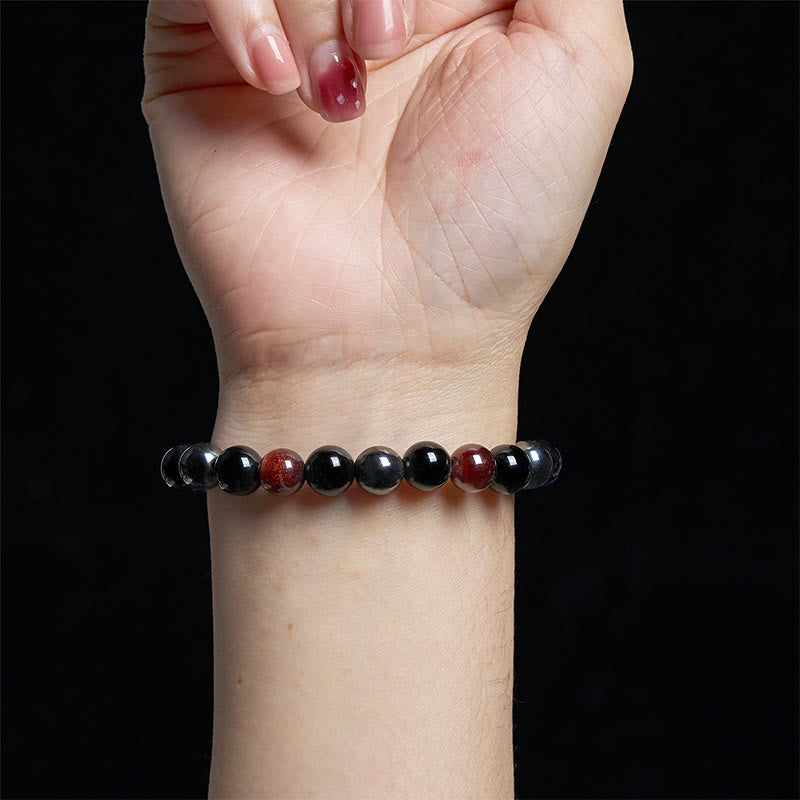 8mm Mens Yellow Tiger Eye Obsidian Hematite Bracelet for Protection