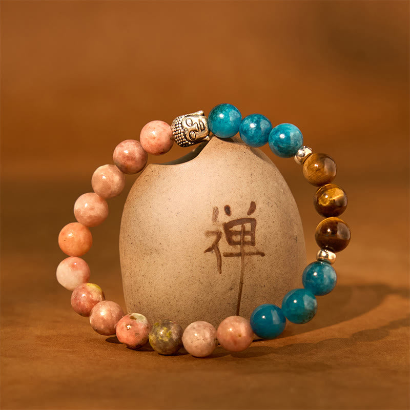 8mm Mixed Gemstone Buddha Bracelet for Protection & Balance