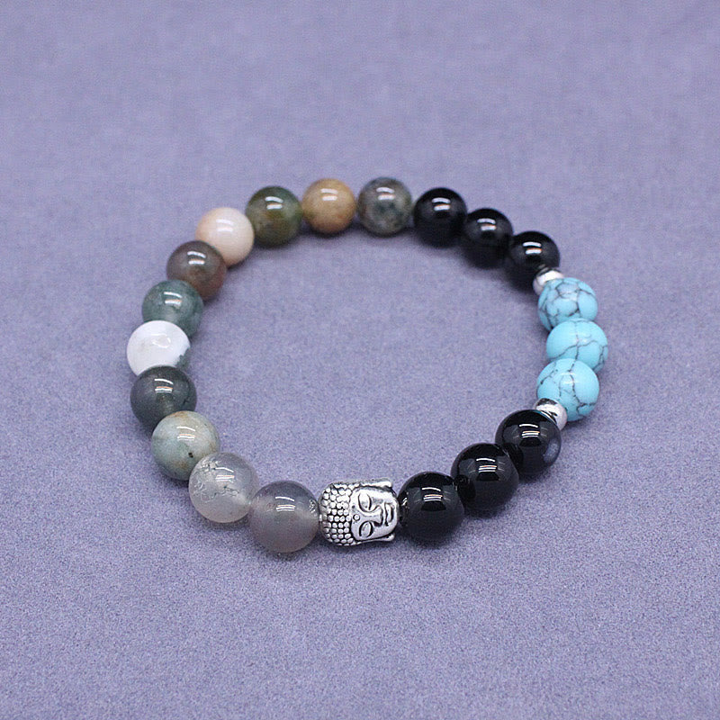 8mm Mixed Gemstone Buddha Bracelet for Protection & Balance