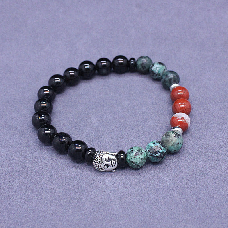 8mm Mixed Gemstone Buddha Bracelet for Protection & Balance