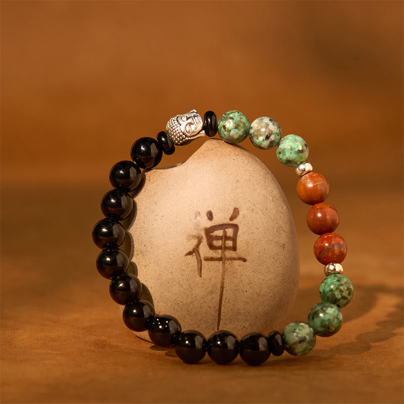 8mm Mixed Gemstone Buddha Bracelet for Protection & Balance