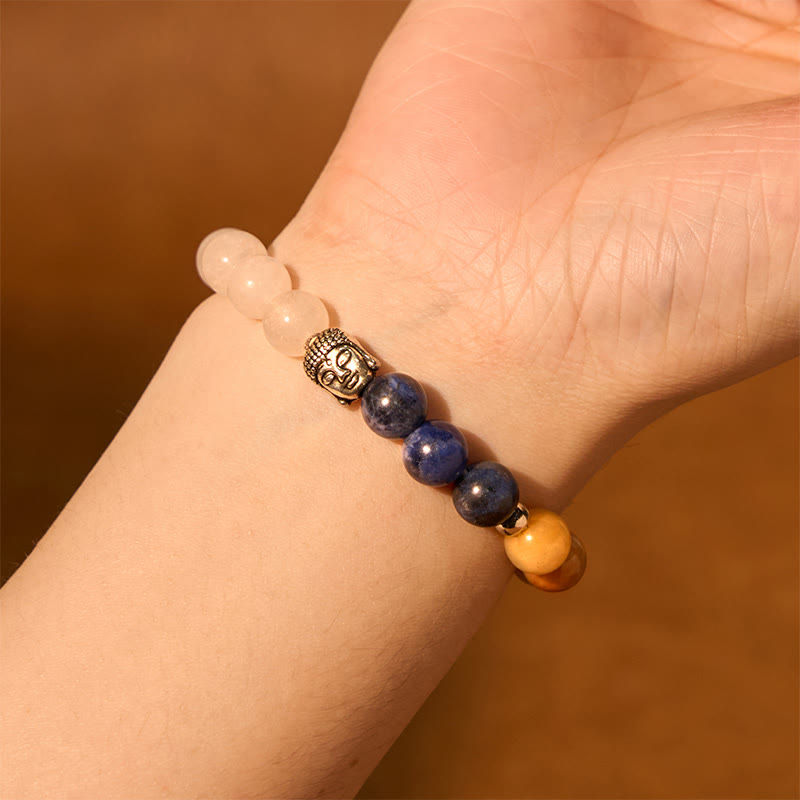 8mm Mixed Gemstone Buddha Bracelet for Protection & Balance
