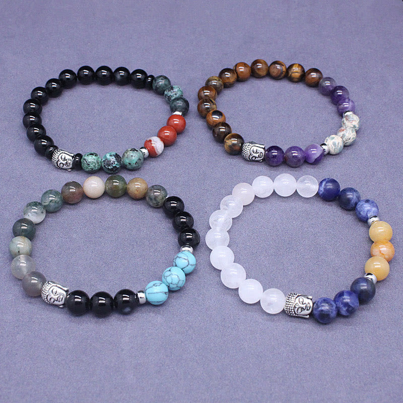 8mm Mixed Gemstone Buddha Bracelet for Protection & Balance