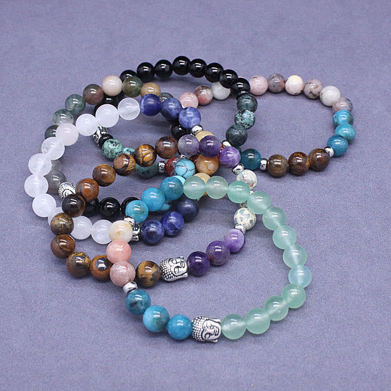 8mm Mixed Gemstone Buddha Bracelet for Protection & Balance