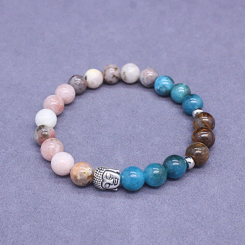 8mm Mixed Gemstone Buddha Bracelet for Protection & Balance