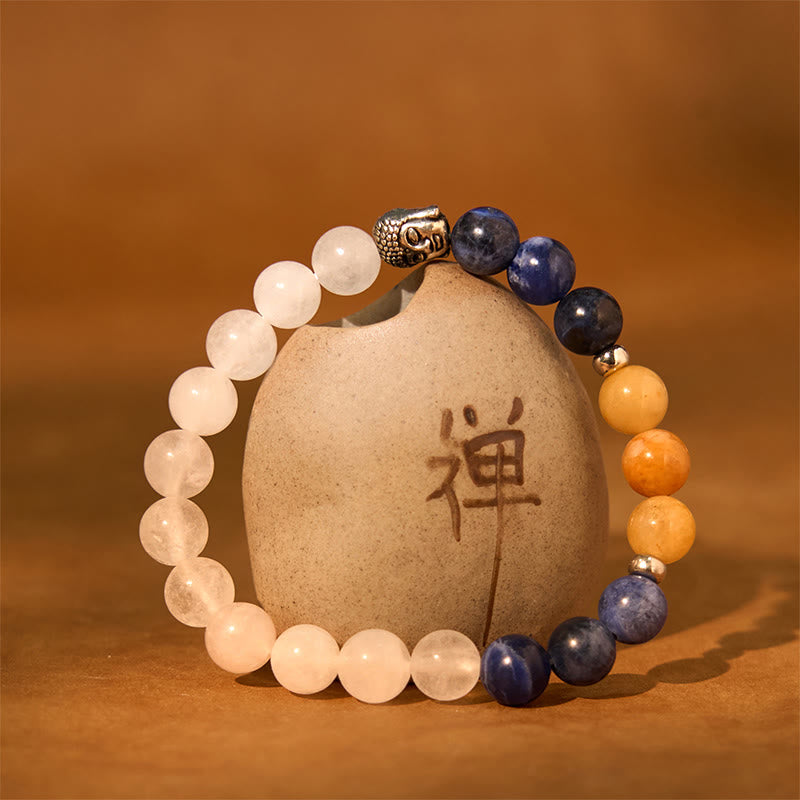 8mm Mixed Gemstone Buddha Bracelet for Protection & Balance