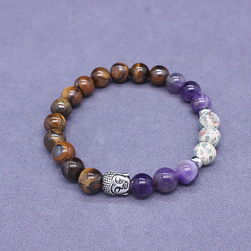 8mm Mixed Gemstone Buddha Bracelet for Protection & Balance