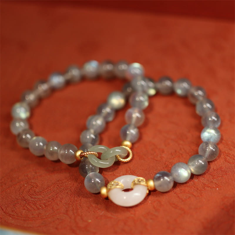 8mm Moonstone & Heitan Jade Peace Buckle Bracelet